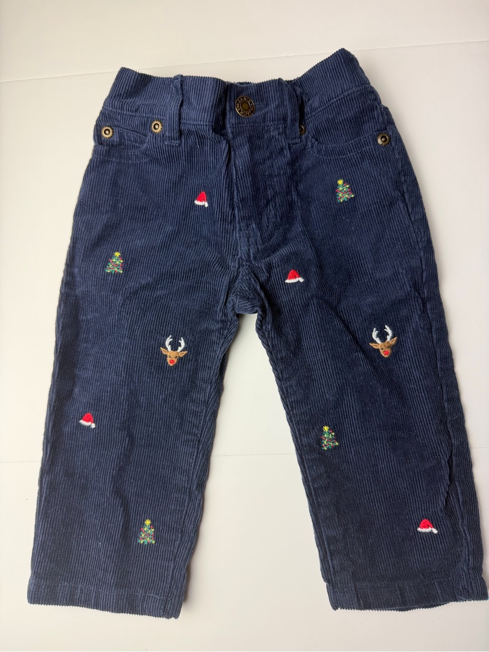 Janie and Jack Baby Christmas Corduroy Pants 6-12M Embroidered Navy